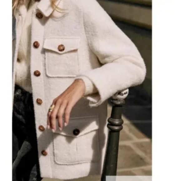 SÉZANE Paulin Ivory Ecru Brushed Wool Coat Blogger Fave Size 38 RARE - Picture 4 of 12